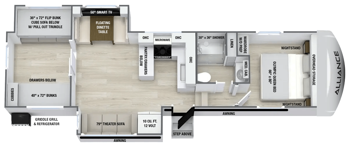 2027 Alliance RV Avenue All-Access 30BH floorplan