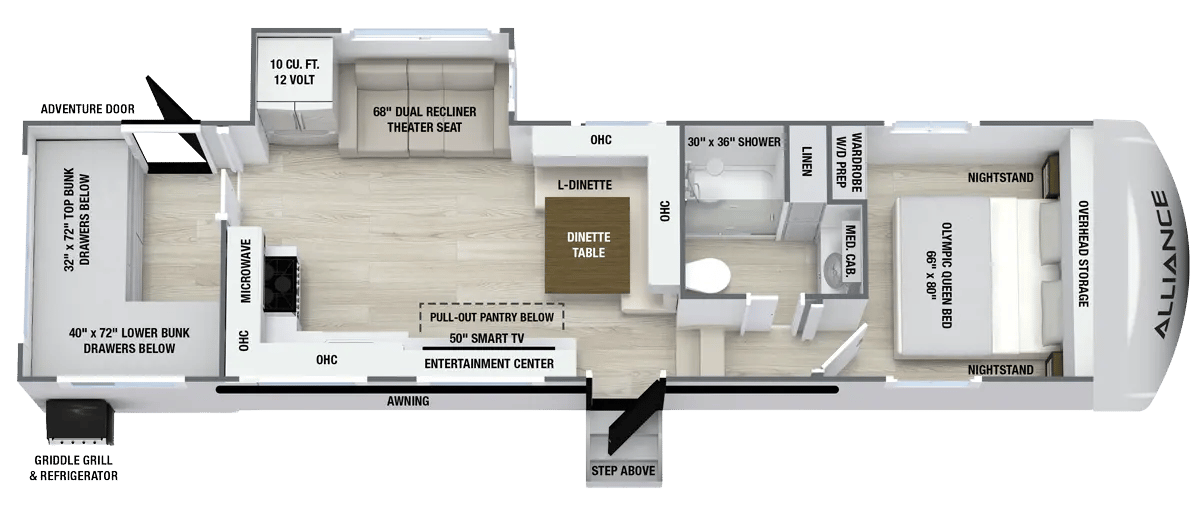 2027 Alliance RV Avenue All-Access 29BH floorplan