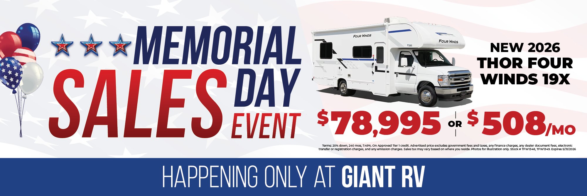Motorhome (2026 Thor Four Winds 19X) - Web Banner